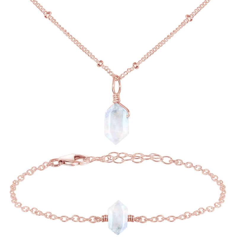 Rainbow Moonstone Double Terminated Crystal Jewellery Set