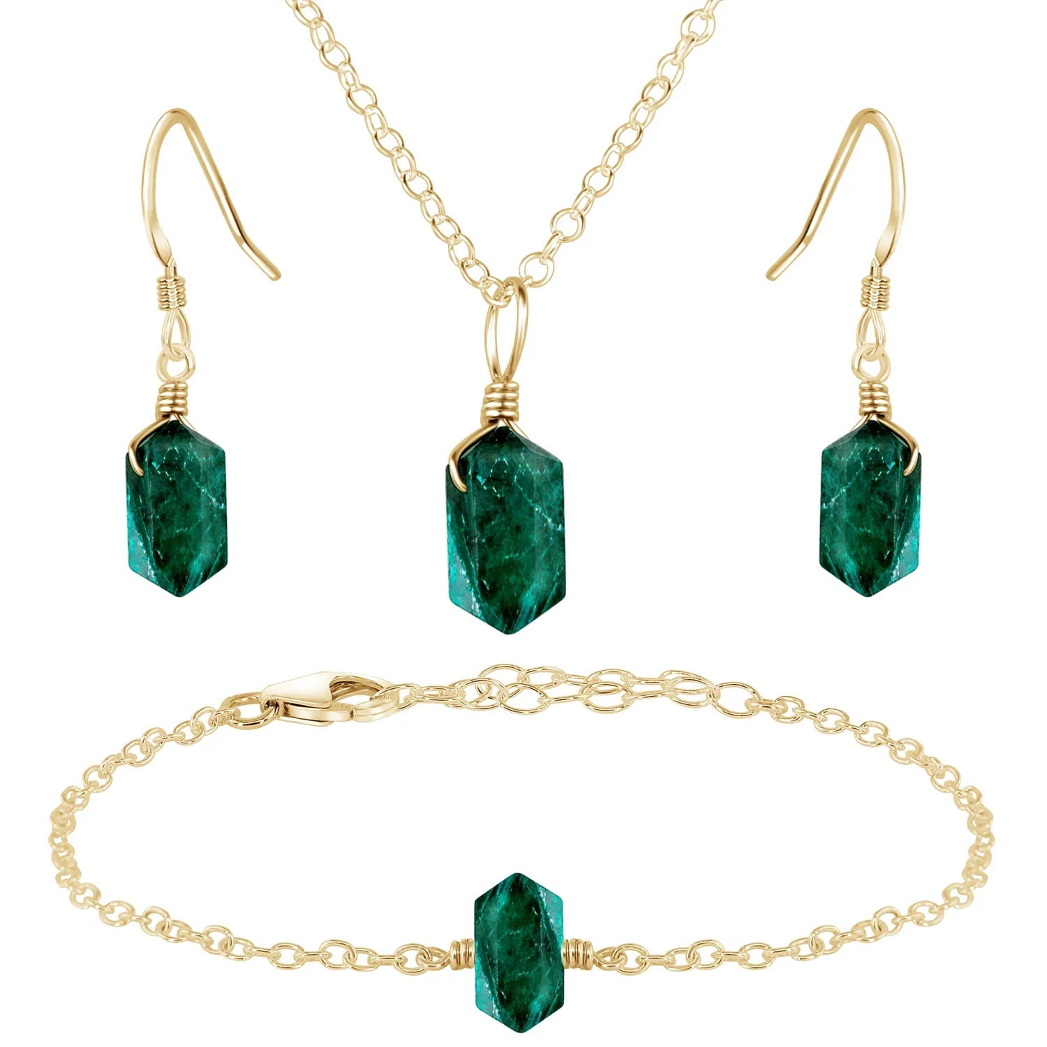 Emerald Double Terminated Crystal Jewellery Set