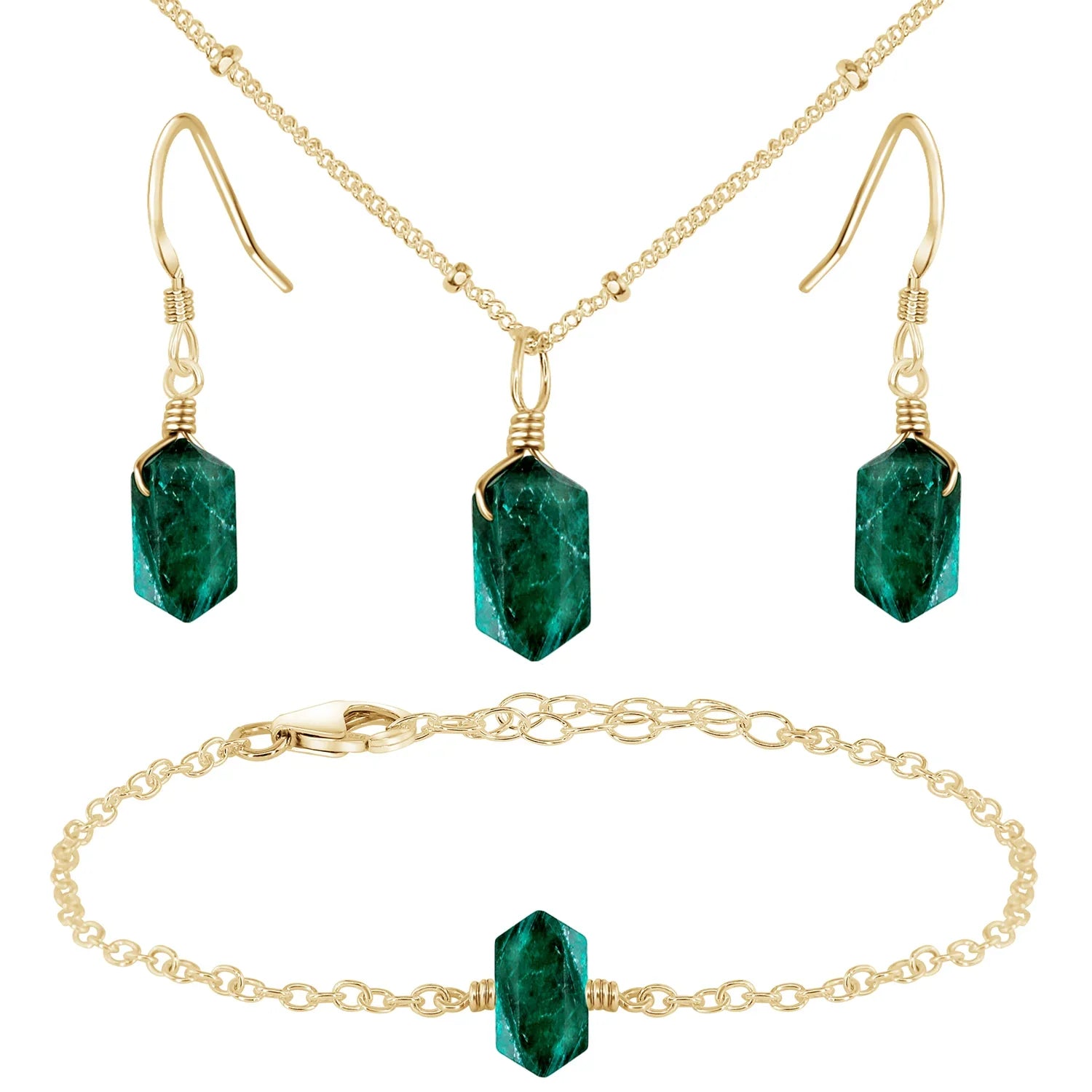 Emerald Double Terminated Crystal Jewellery Set