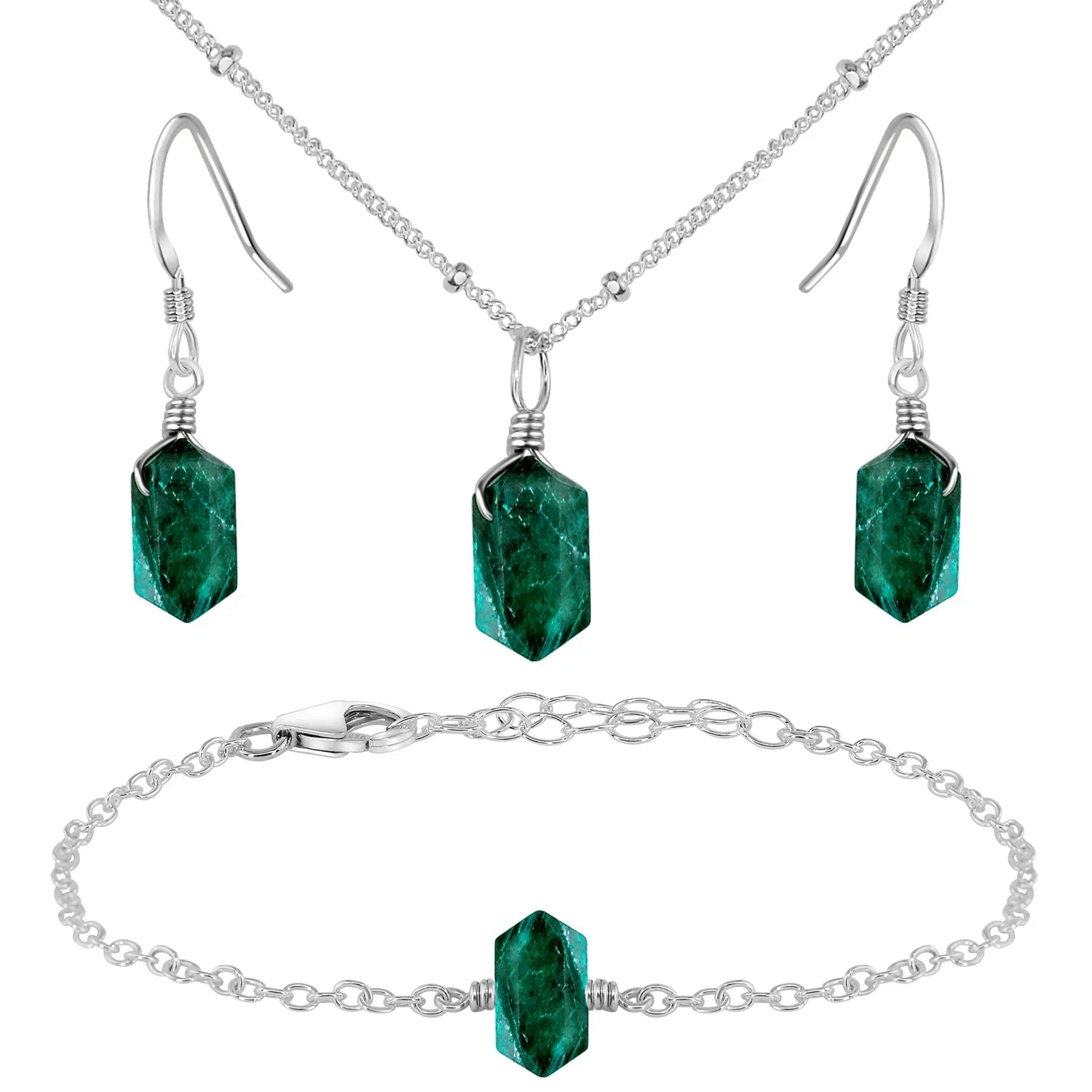 Emerald Double Terminated Crystal Jewellery Set