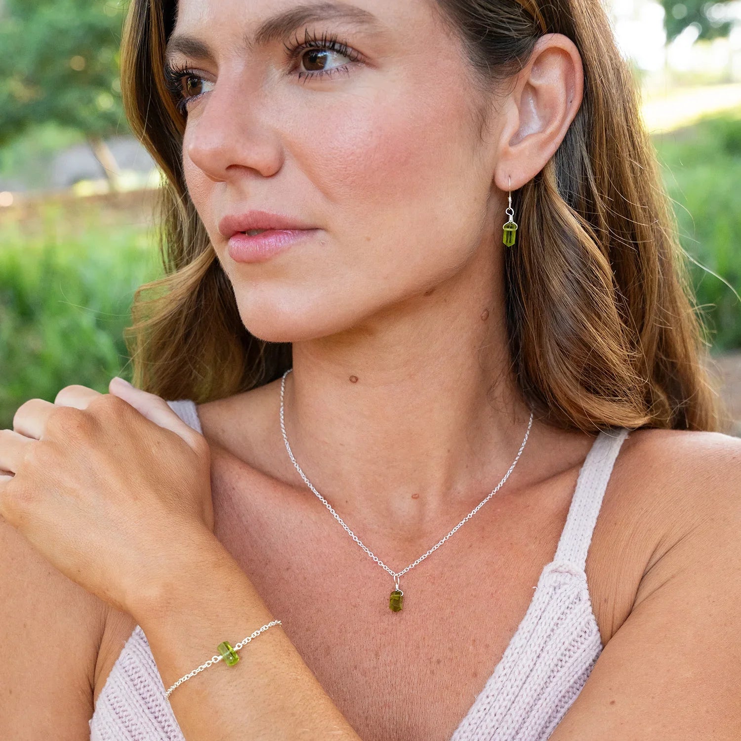 Peridot Double Terminated Crystal Jewellery Set