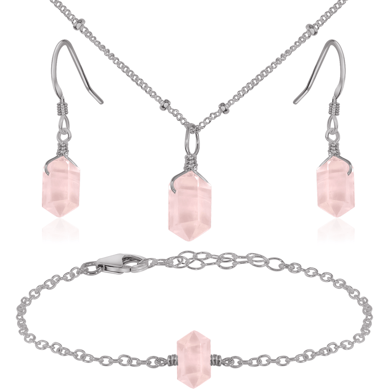 Rose Quartz Double Terminated Crystal Jewellery Set