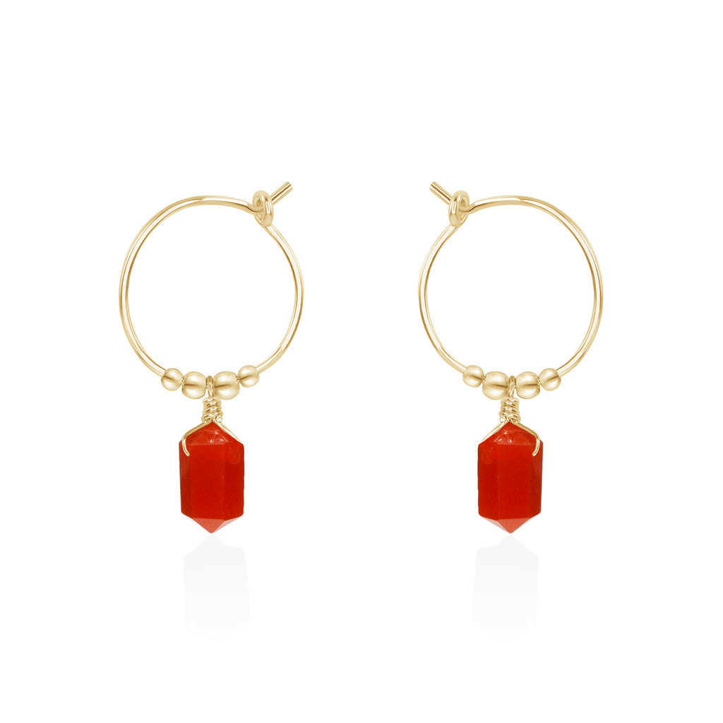 Double Terminated Carnelian Mini Crystal Point Dangle Hoop Earrings