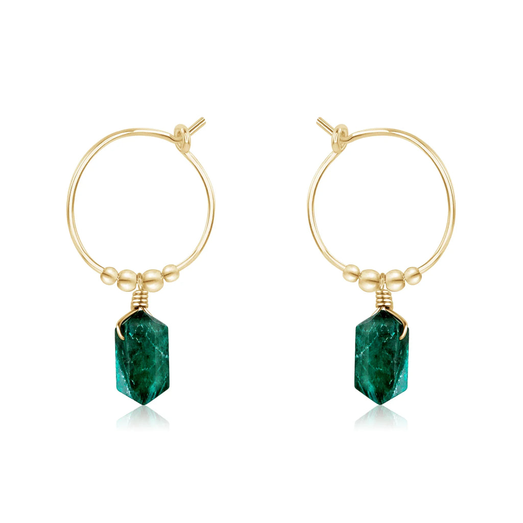 Double Terminated Emerald Mini Crystal Point Dangle Hoop Earrings