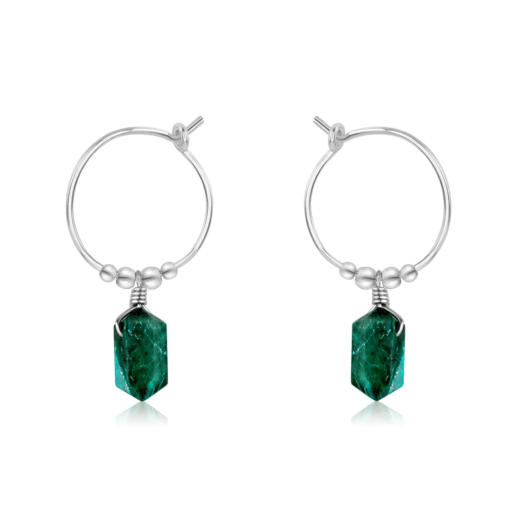 Double Terminated Emerald Mini Crystal Point Dangle Hoop Earrings