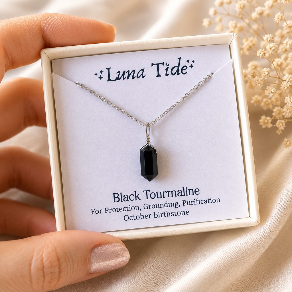 Black Tourmaline Mini Double Terminated Crystal Point Pendant Choker Necklace