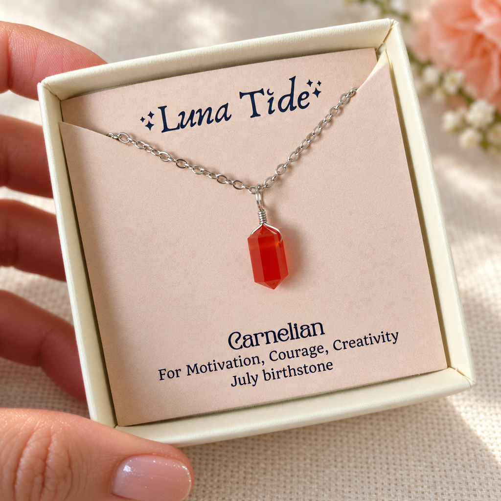 Carnelian Mini Double Terminated Crystal Point Pendant Necklace