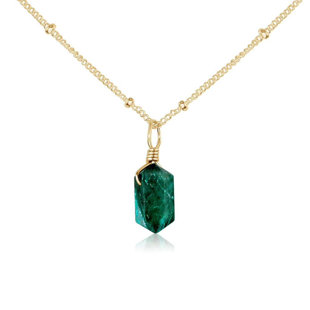 Emerald Mini Double Terminated Crystal Point Pendant Necklace