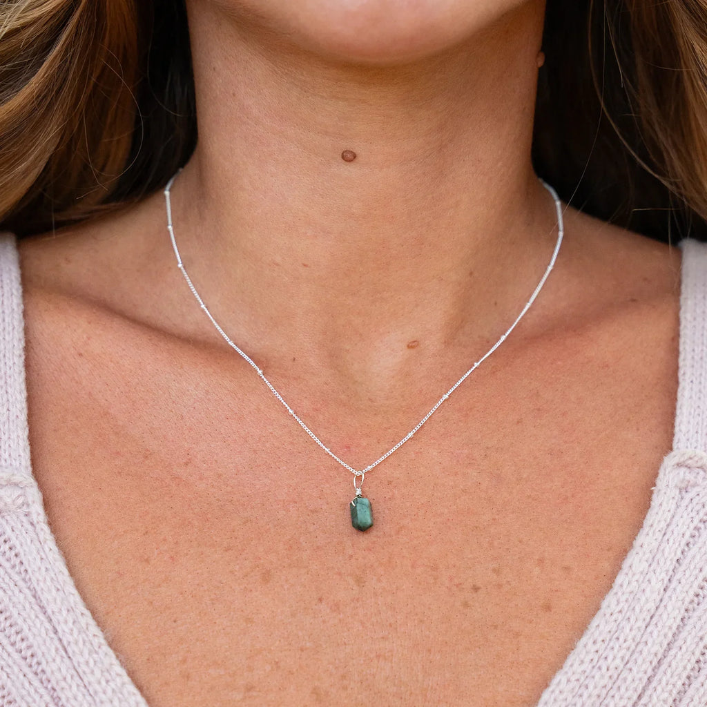 Emerald Mini Double Terminated Crystal Point Pendant Necklace