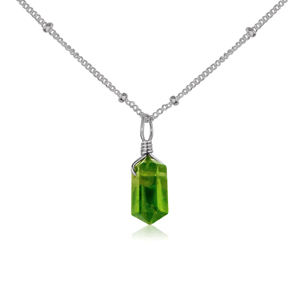Peridot Mini Double Terminated Crystal Point Pendant Necklace - Peridot Mini Double Terminated Crystal Point Pendant Necklace - Stainless Steel / Satellite - Luna Tide Handmade Crystal Jewellery