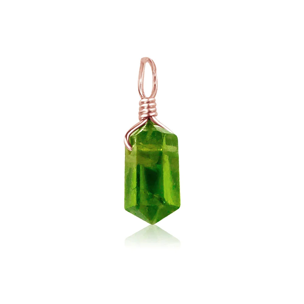 Peridot Mini Double Terminated Crystal Point Pendant - Peridot Mini Double Terminated Crystal Point Pendant - 14k Rose Gold Fill - Luna Tide Handmade Crystal Jewellery