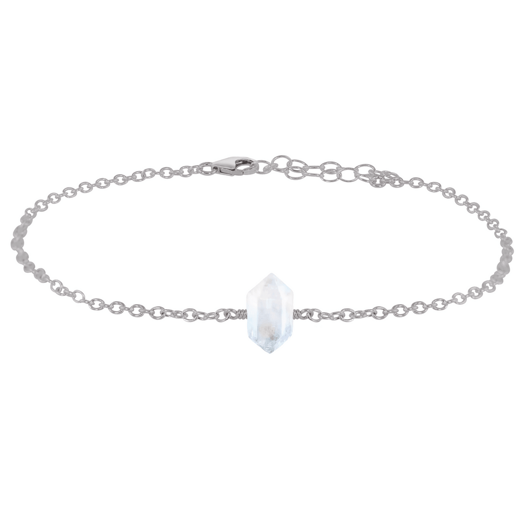 Rainbow Moonstone Double Terminated Crystal Point Anklet - Rainbow Moonstone Double Terminated Crystal Point Anklet - Stainless Steel - Luna Tide Handmade Crystal Jewellery