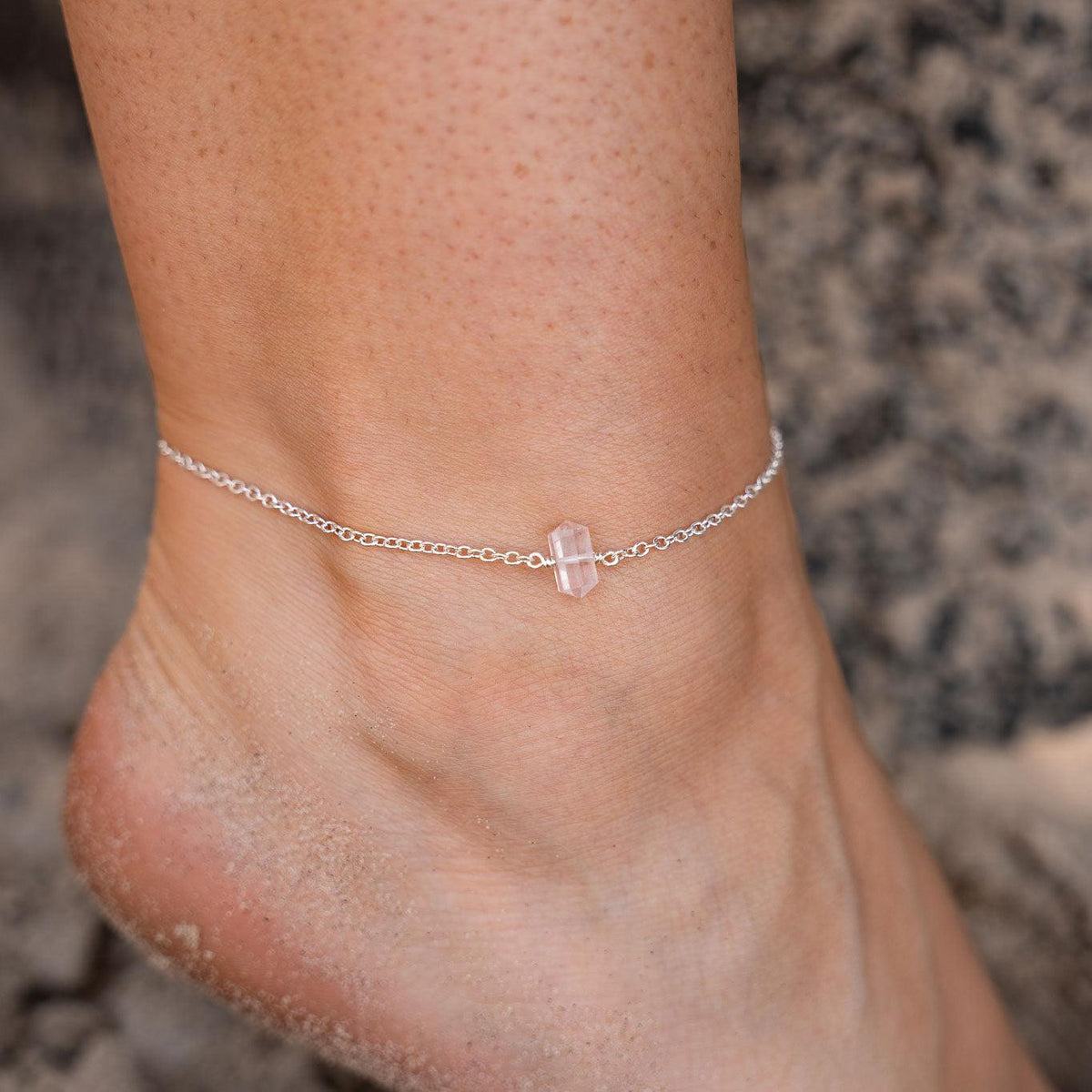 Rose Quartz Double Terminated Crystal Point Anklet