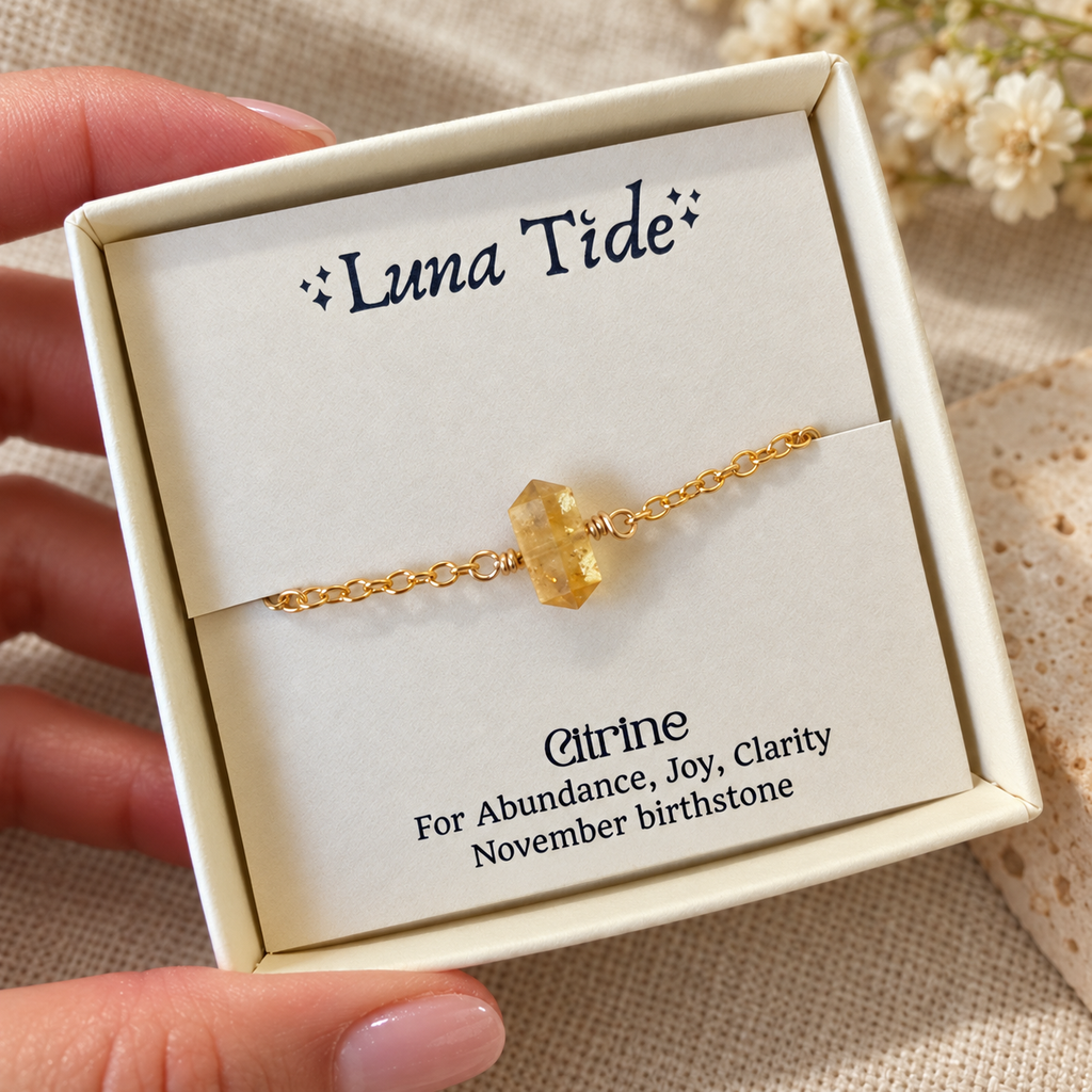 Citrine Double Terminated Mini Crystal Point Bracelet