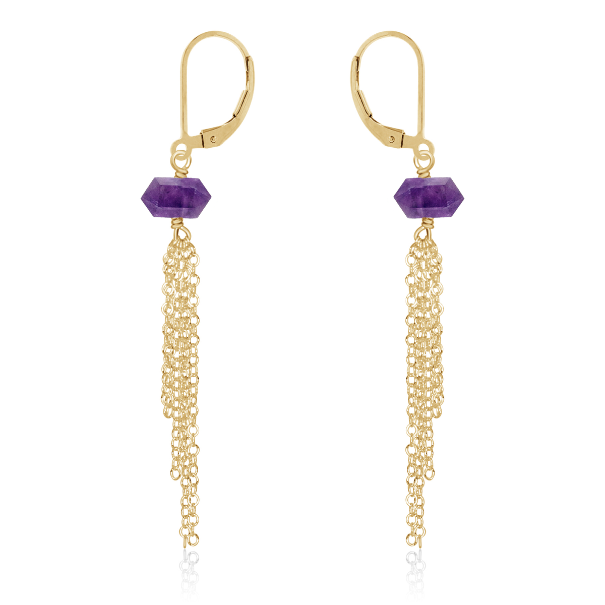 Amethyst Double Terminated Crystal Point Tassel Earrings - Amethyst Double Terminated Crystal Point Tassel Earrings - 14k Gold Fill - Luna Tide Handmade Crystal Jewellery