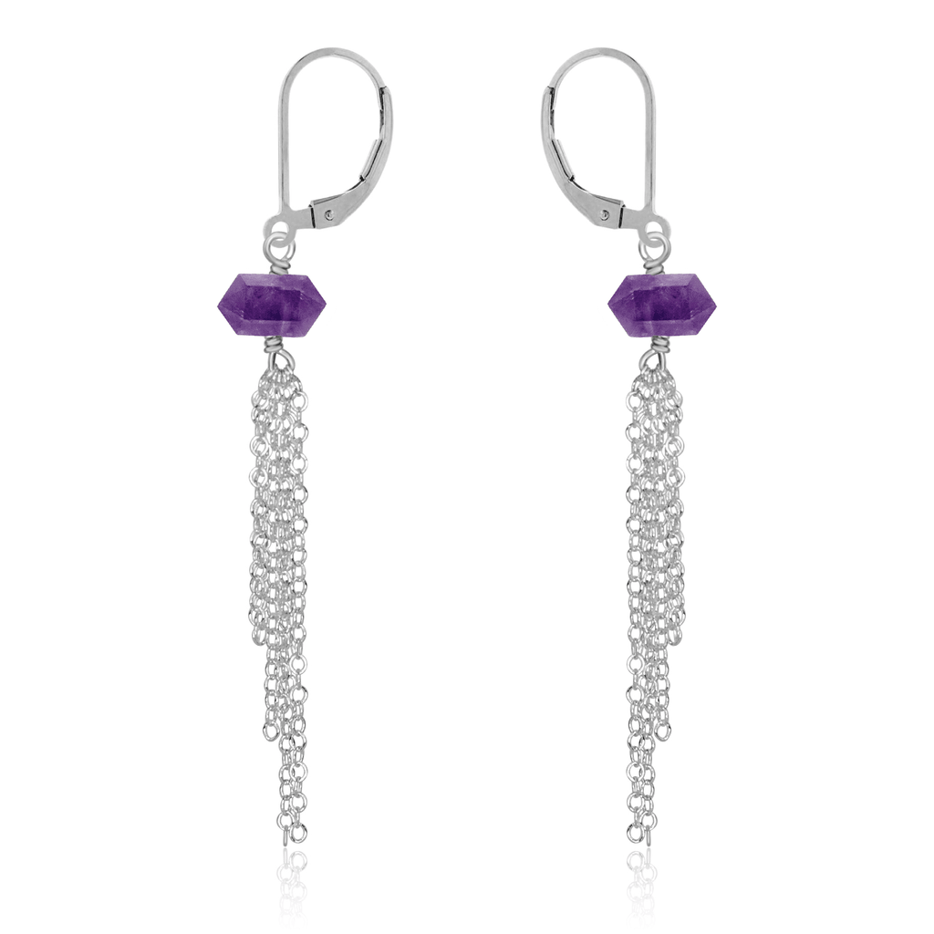 Amethyst Double Terminated Crystal Point Tassel Earrings - Amethyst Double Terminated Crystal Point Tassel Earrings - Sterling Silver - Luna Tide Handmade Crystal Jewellery