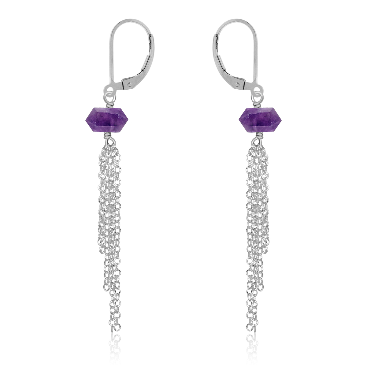 Amethyst Double Terminated Crystal Point Tassel Earrings - Amethyst Double Terminated Crystal Point Tassel Earrings - Sterling Silver - Luna Tide Handmade Crystal Jewellery