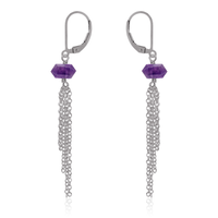 Amethyst Double Terminated Crystal Point Tassel Earrings - Amethyst Double Terminated Crystal Point Tassel Earrings - Stainless Steel - Luna Tide Handmade Crystal Jewellery