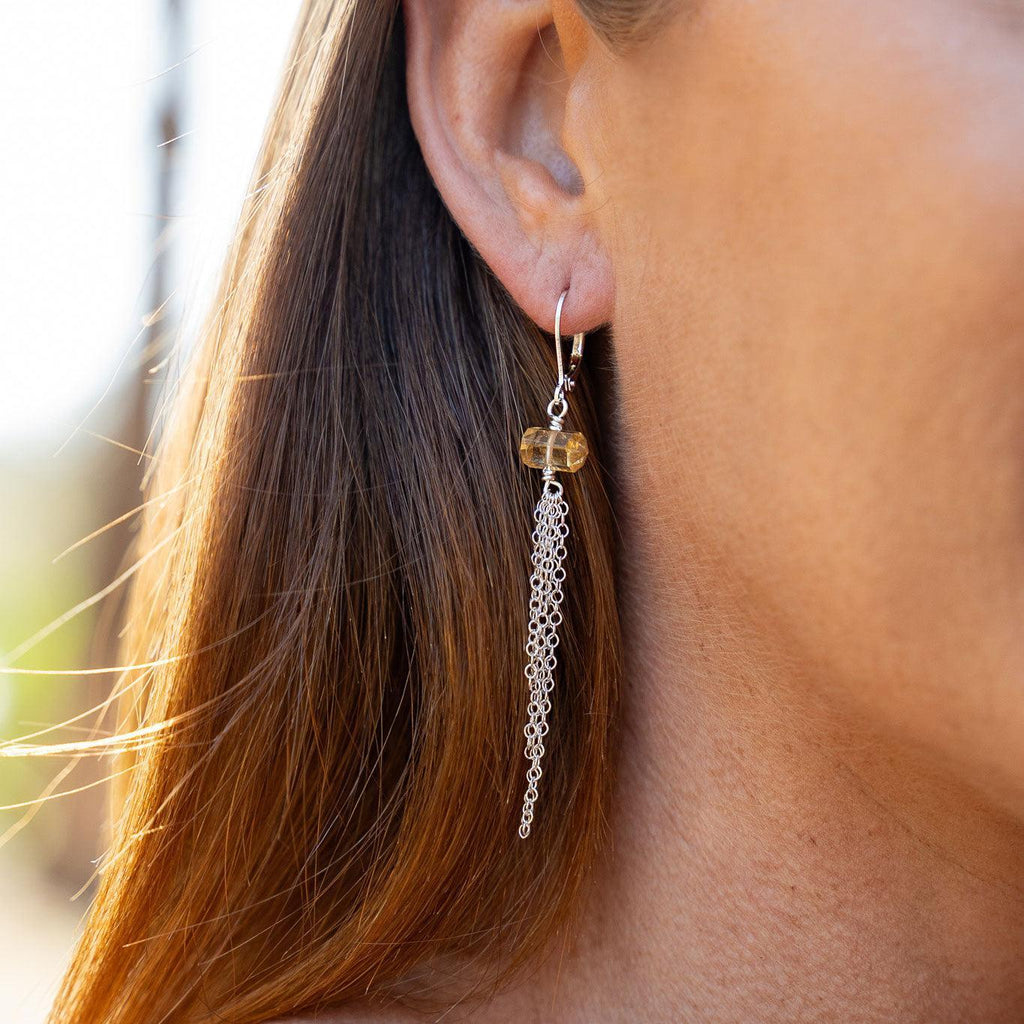 Citrine Double Terminated Crystal Point Tassel Earrings - Citrine Double Terminated Crystal Point Tassel Earrings - Sterling Silver - Luna Tide Handmade Crystal Jewellery