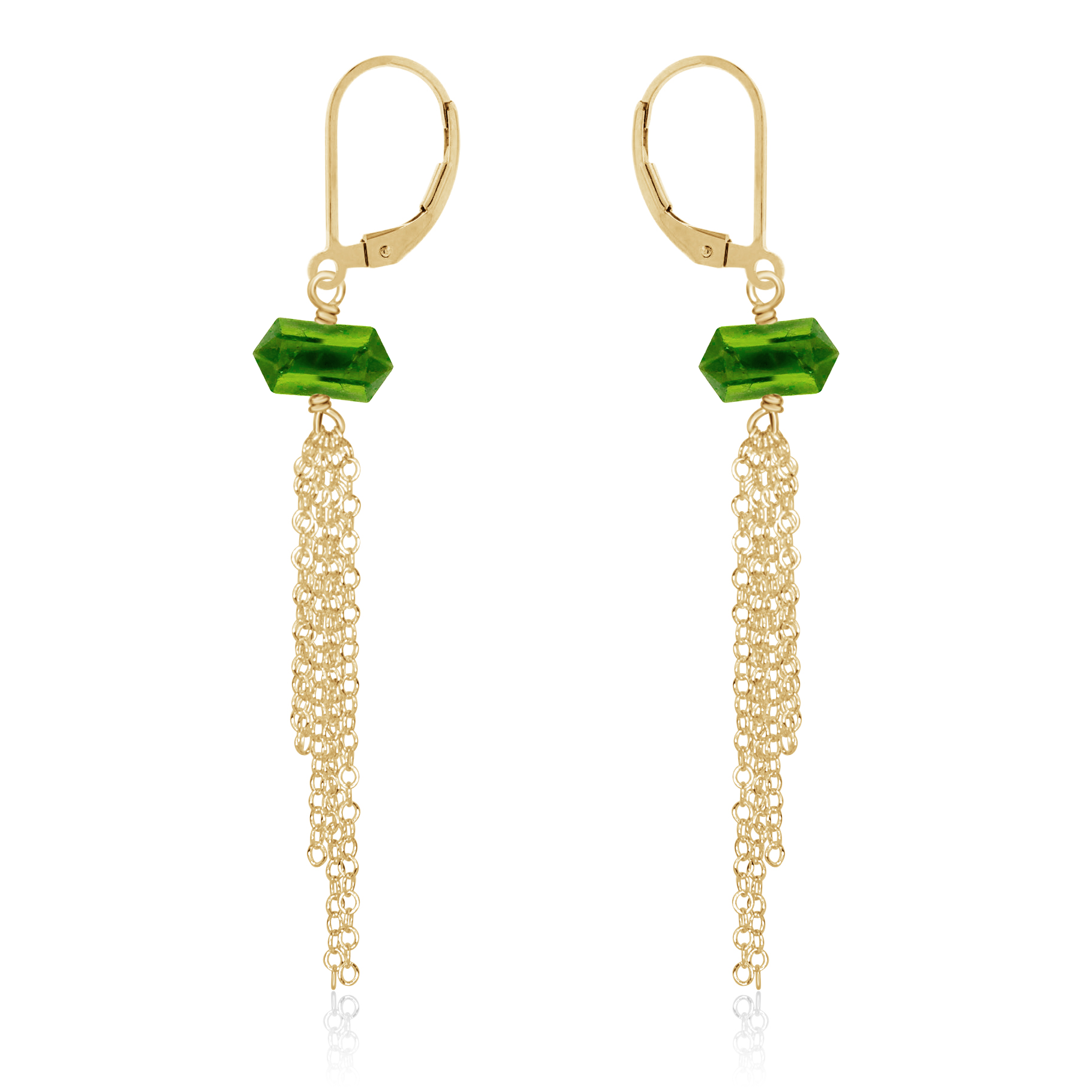 Peridot Double Terminated Crystal Point Tassel Earrings