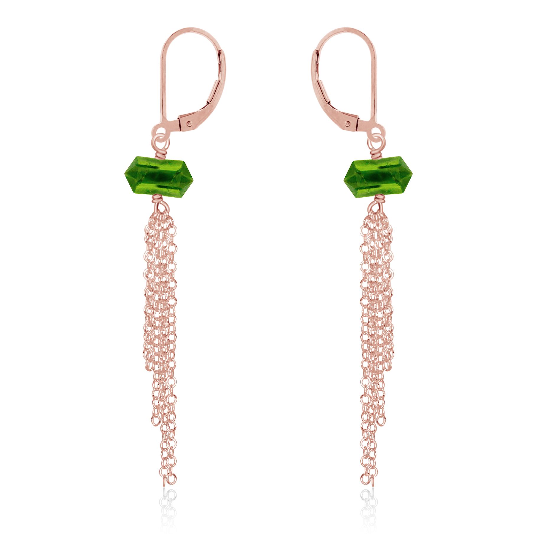 Peridot Double Terminated Crystal Point Tassel Earrings