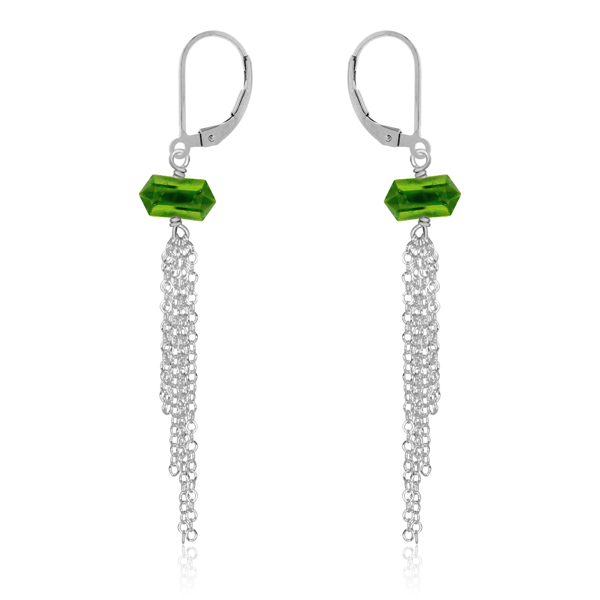 Peridot Double Terminated Crystal Point Tassel Earrings