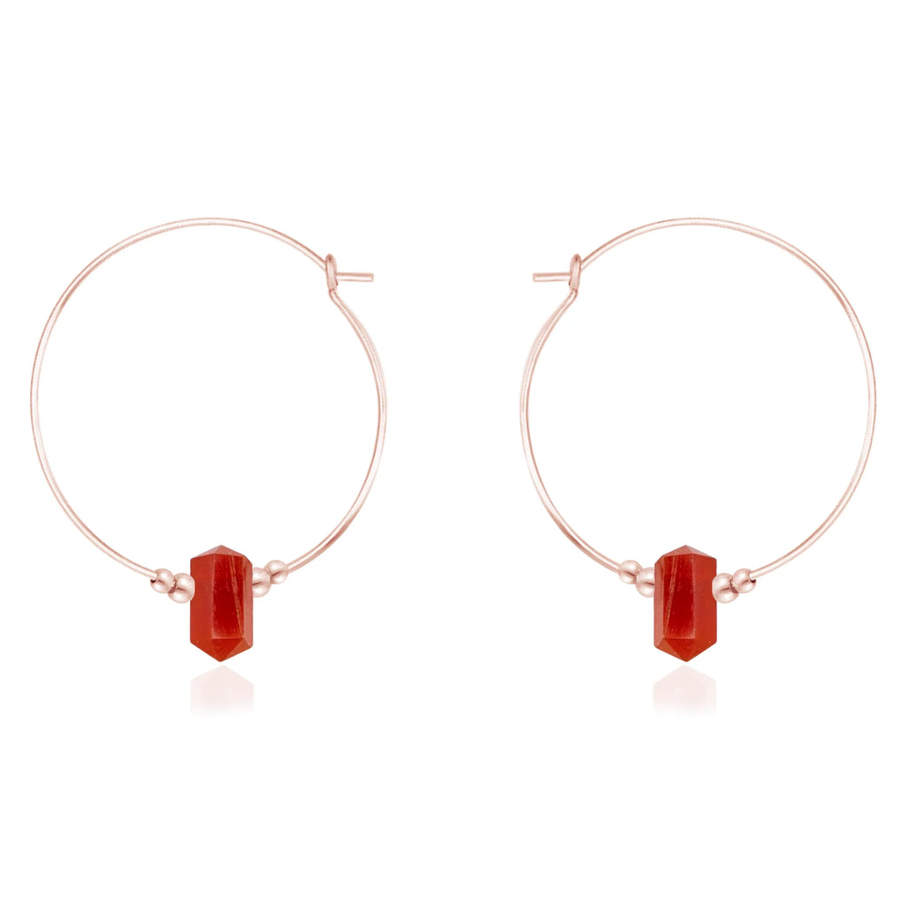 Large Hoop Carnelian Double Terminated Crystal Point Earrings