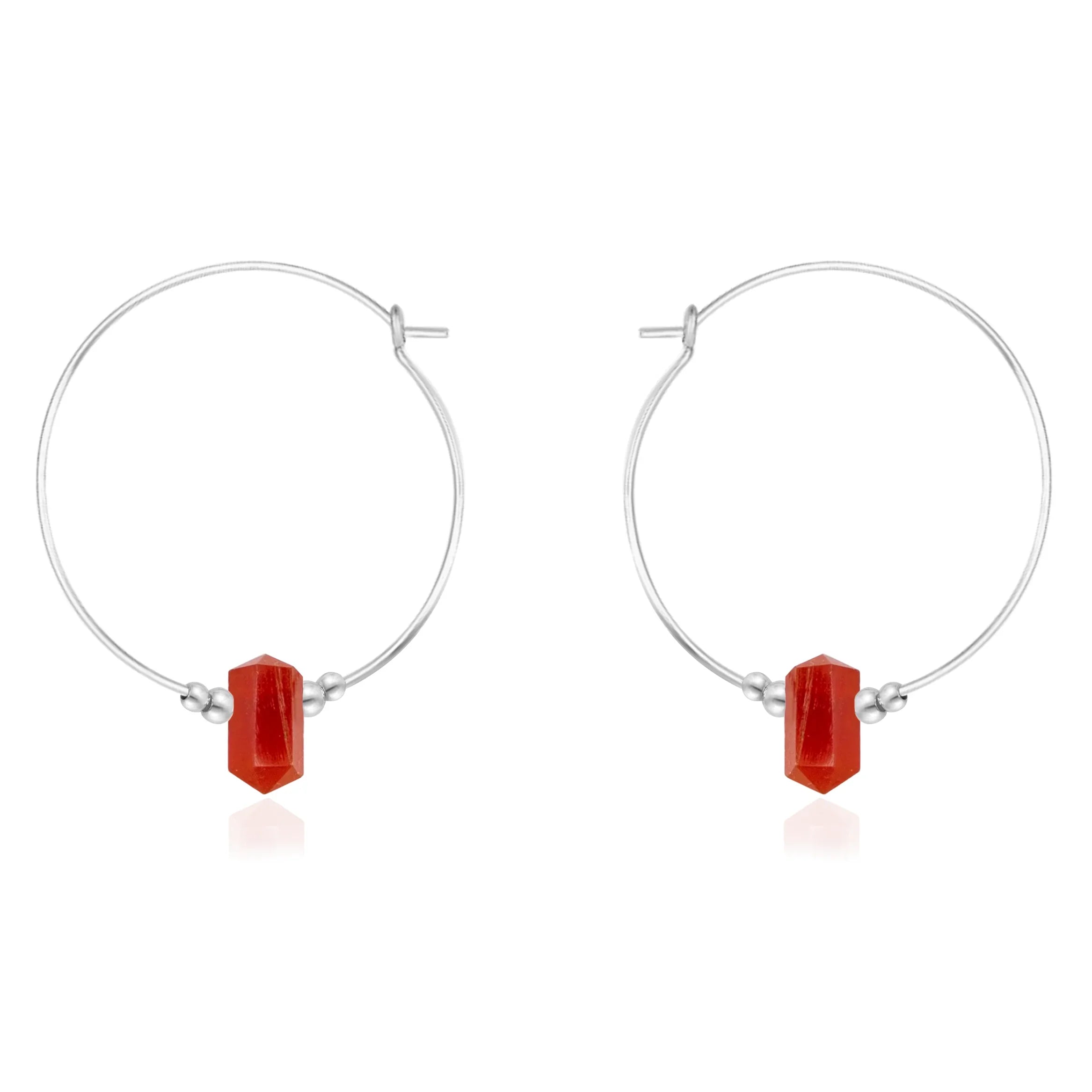 Large Hoop Carnelian Double Terminated Crystal Point Earrings