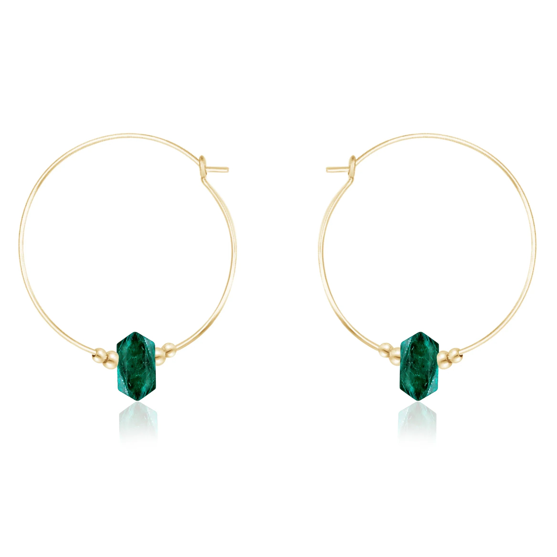 Large Hoop Emerald Double Terminated Crystal Point Earrings