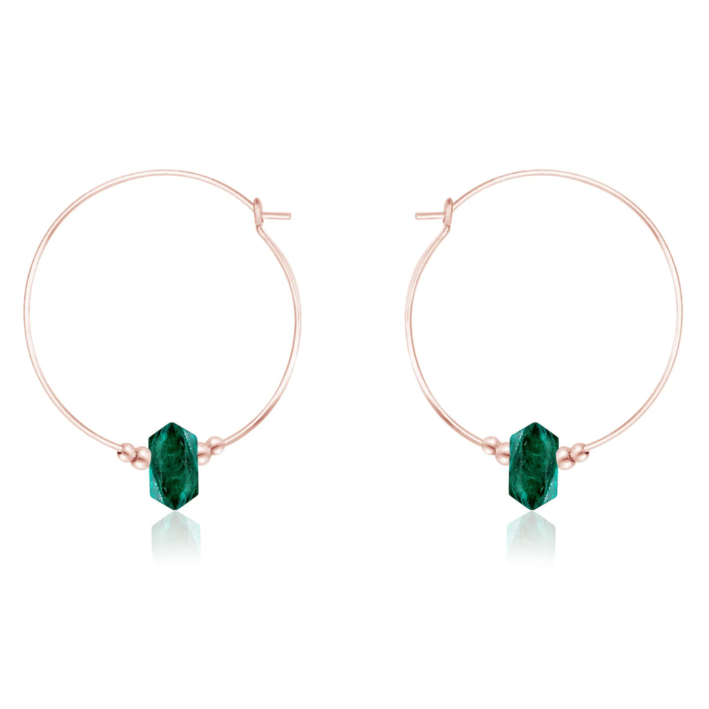 Large Hoop Emerald Double Terminated Crystal Point Earrings
