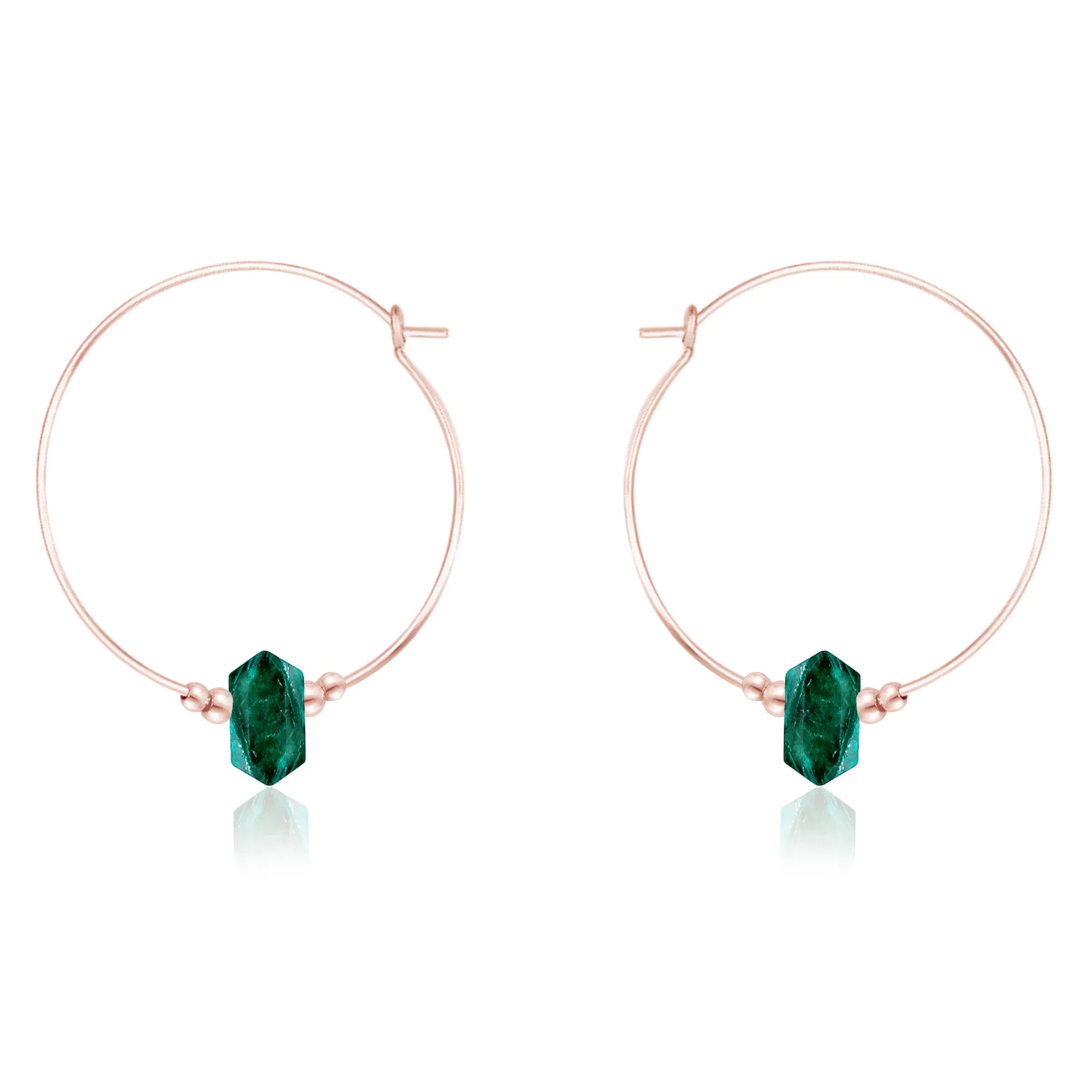 Large Hoop Emerald Double Terminated Crystal Point Earrings