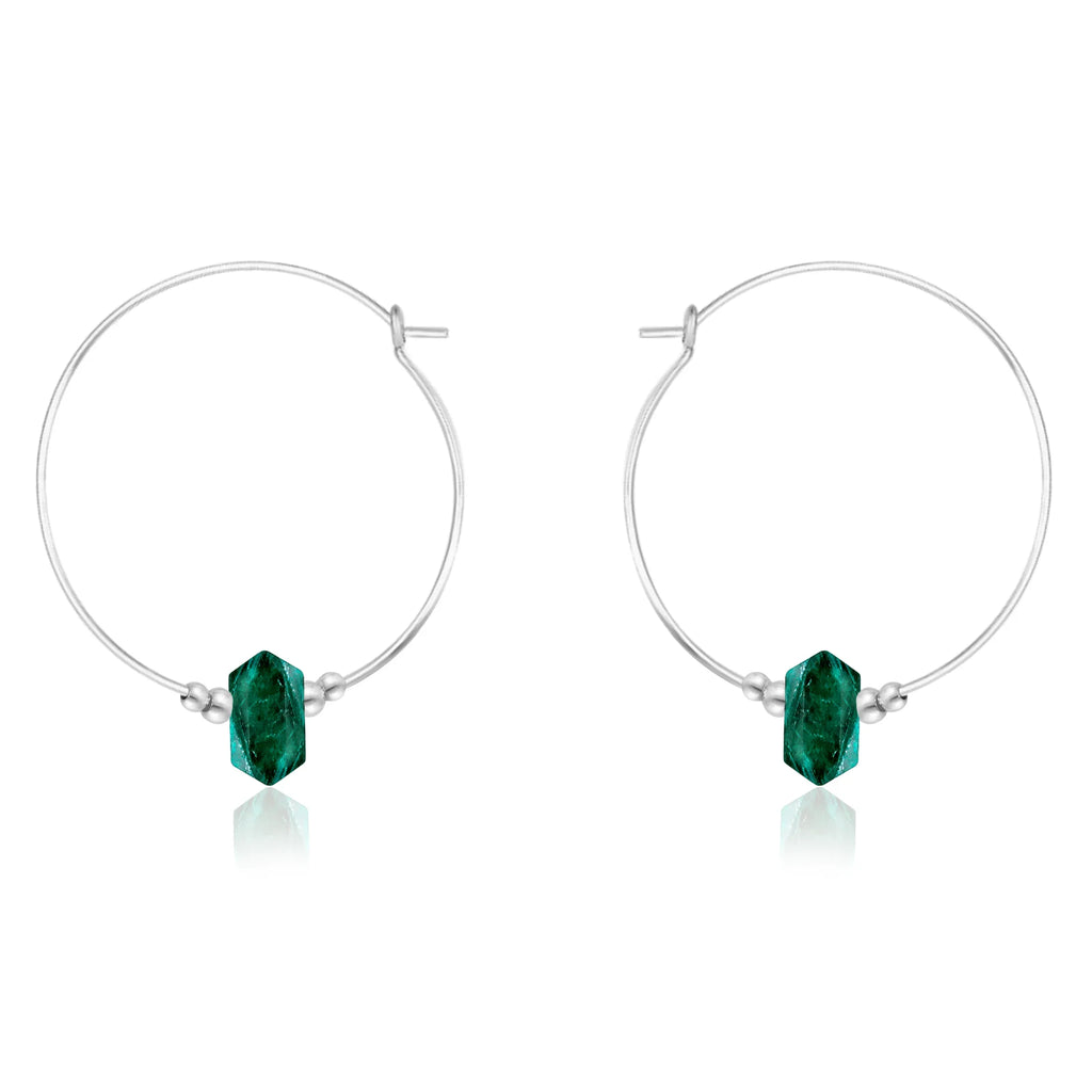 Large Hoop Emerald Double Terminated Crystal Point Earrings
