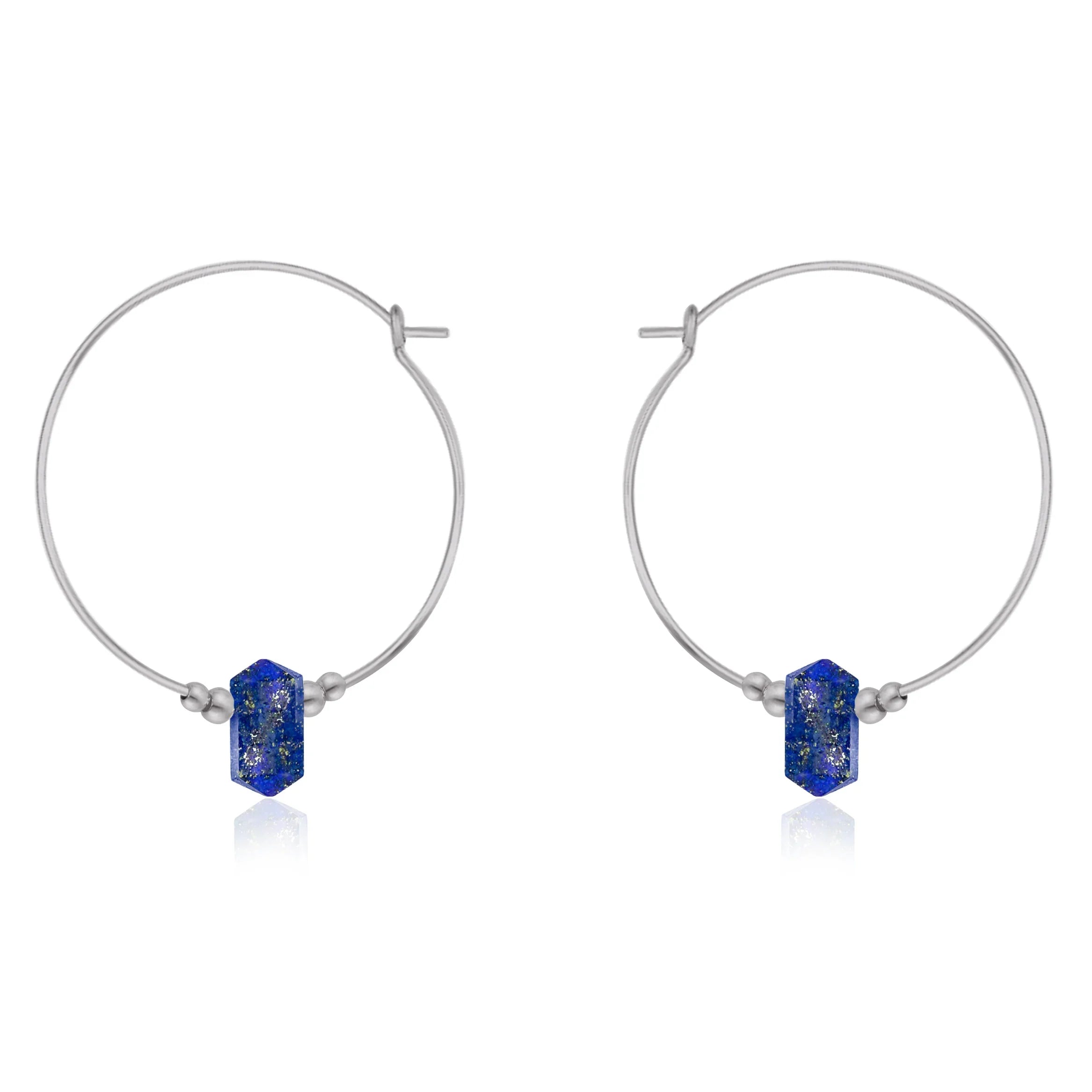 Large Hoop Lapis Lazuli Double Terminated Crystal Point Earrings
