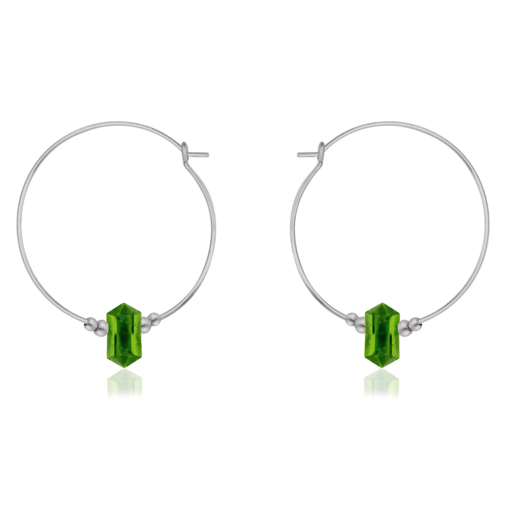 Large Hoop Peridot Double Terminated Crystal Point Earrings