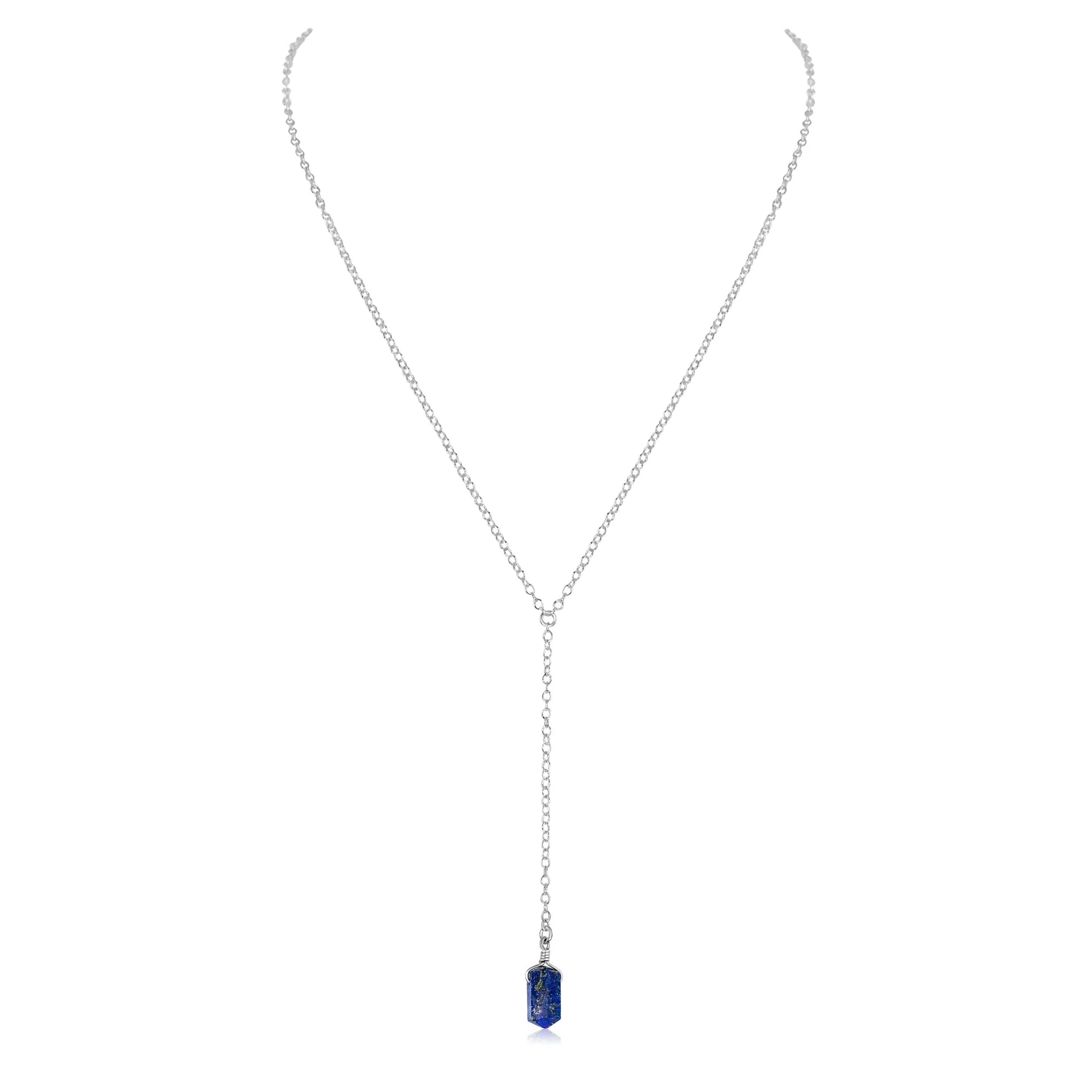 Lapis Lazuli Double Terminated Mini Crystal Point Lariat Necklace