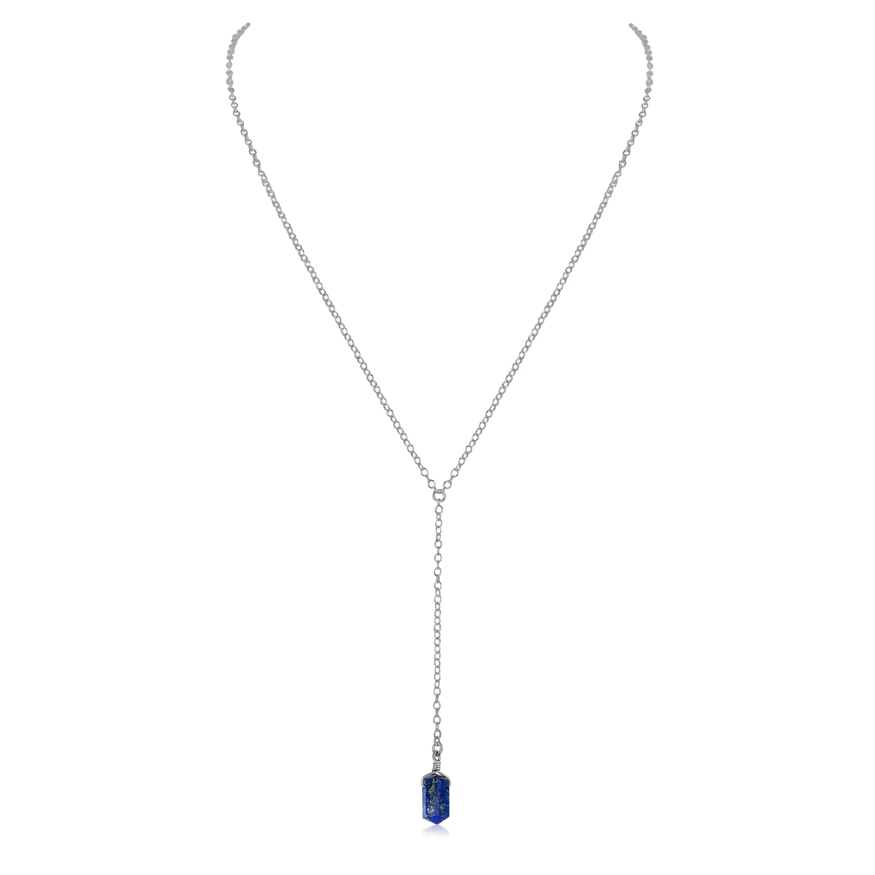 Lapis Lazuli Double Terminated Mini Crystal Point Lariat Necklace