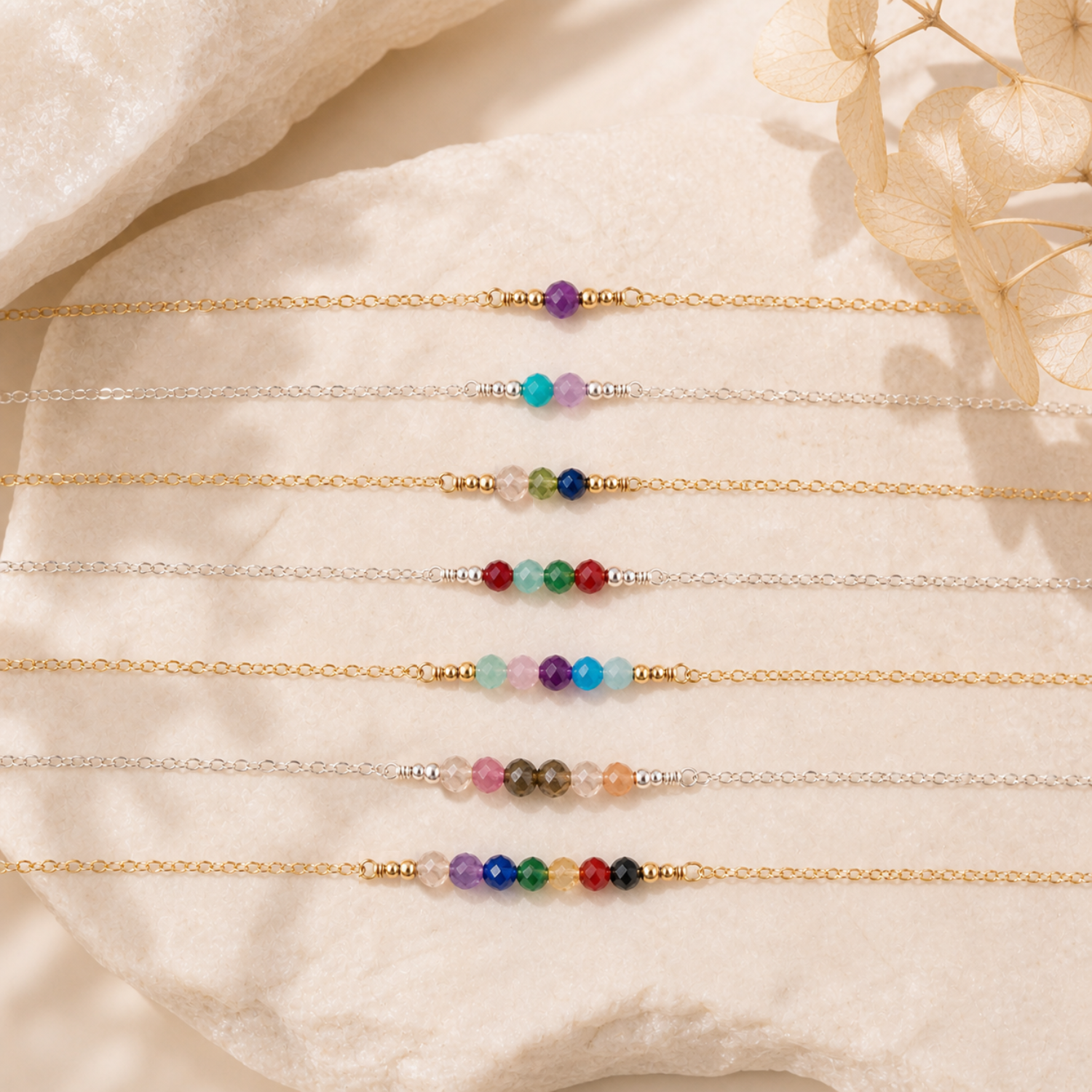 Custom Sparkling Gemstone Faceted Bead Bar Bracelet