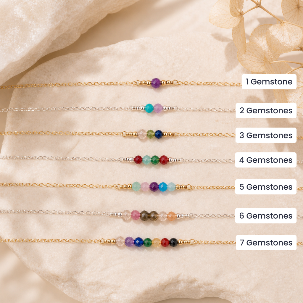 Custom Sparkling Gemstone Faceted Bead Bar Anklet - Custom Sparkling Gemstone Faceted Bead Bar Anklet - 14k Gold Fill / M 20-25cm (8-10") - Standard - Luna Tide Handmade Crystal Jewellery