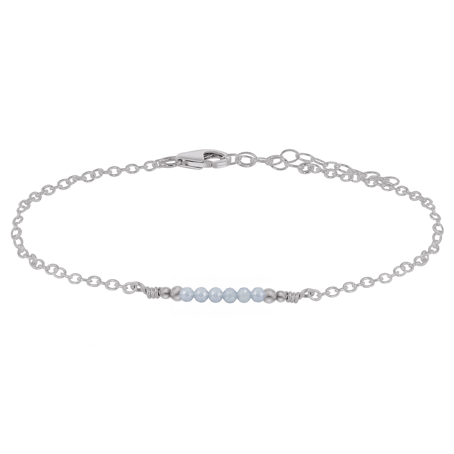 Sparkling Angelite Gemstone Faceted Bead Bar Anklet