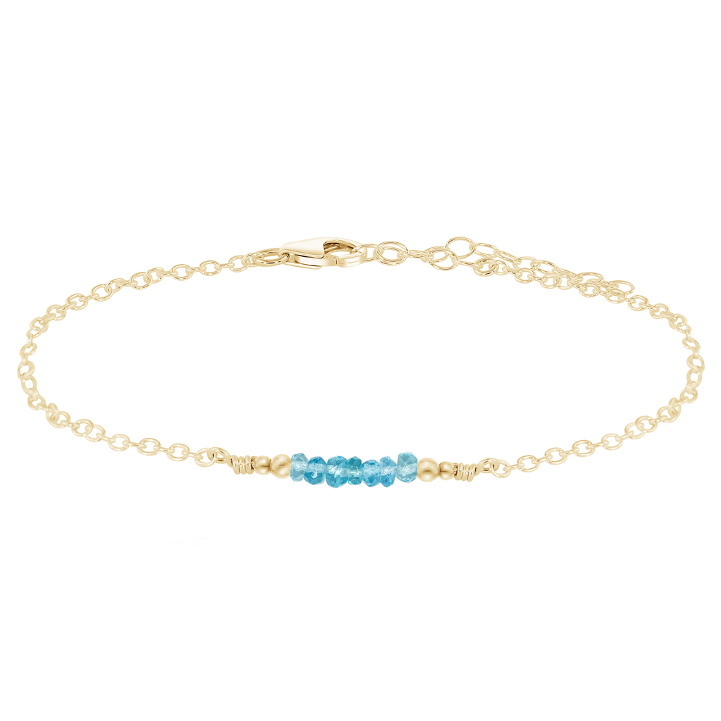 Sparkling Apatite Gemstone Faceted Bead Bar Anklet - Sparkling Apatite Gemstone Faceted Bead Bar Anklet - 14k Gold Fill - Luna Tide Handmade Crystal Jewellery