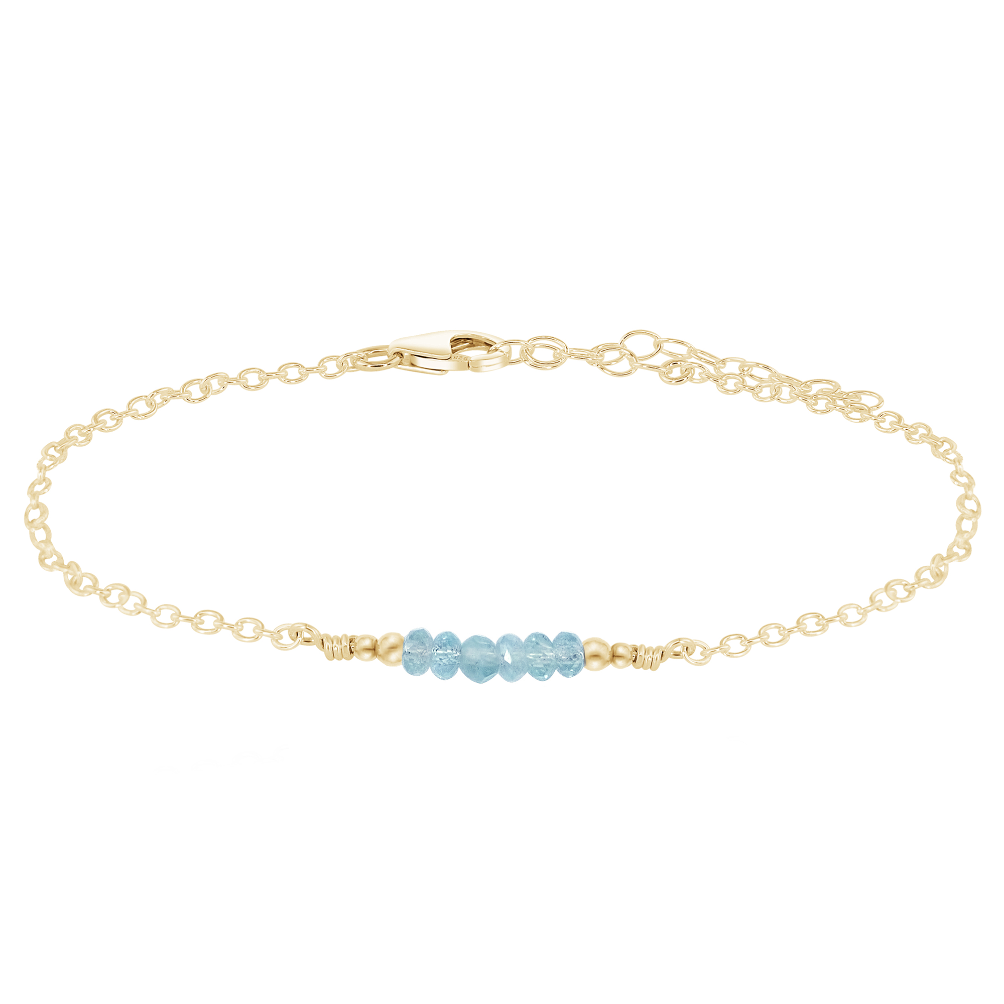 Sparkling Aquamarine Gemstone Faceted Bead Bar Anklet - Sparkling Aquamarine Gemstone Faceted Bead Bar Anklet - 14k Gold Fill - Luna Tide Handmade Crystal Jewellery