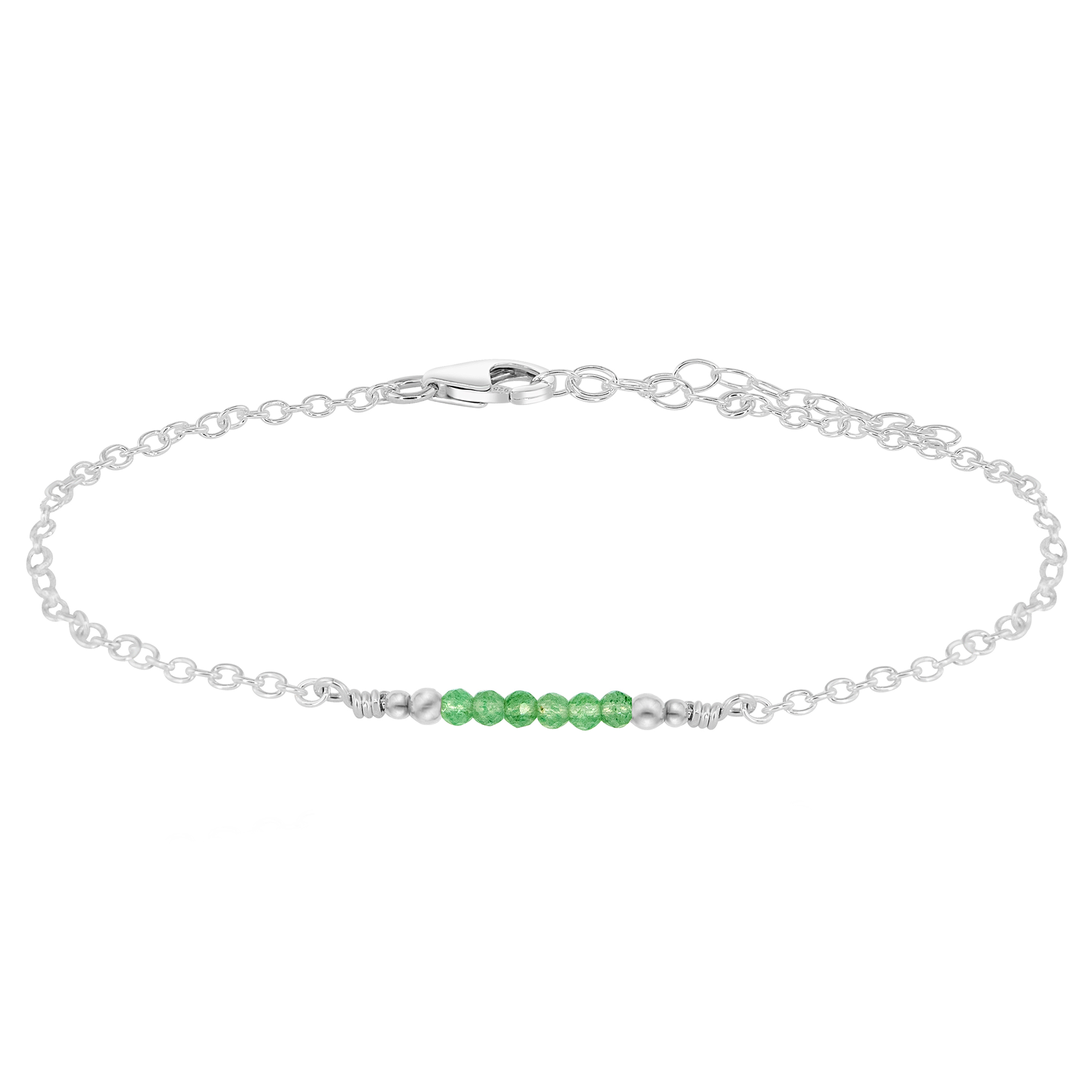 Sparkling Aventurine Gemstone Faceted Bead Bar Anklet - Sparkling Aventurine Gemstone Faceted Bead Bar Anklet - Sterling Silver - Luna Tide Handmade Crystal Jewellery