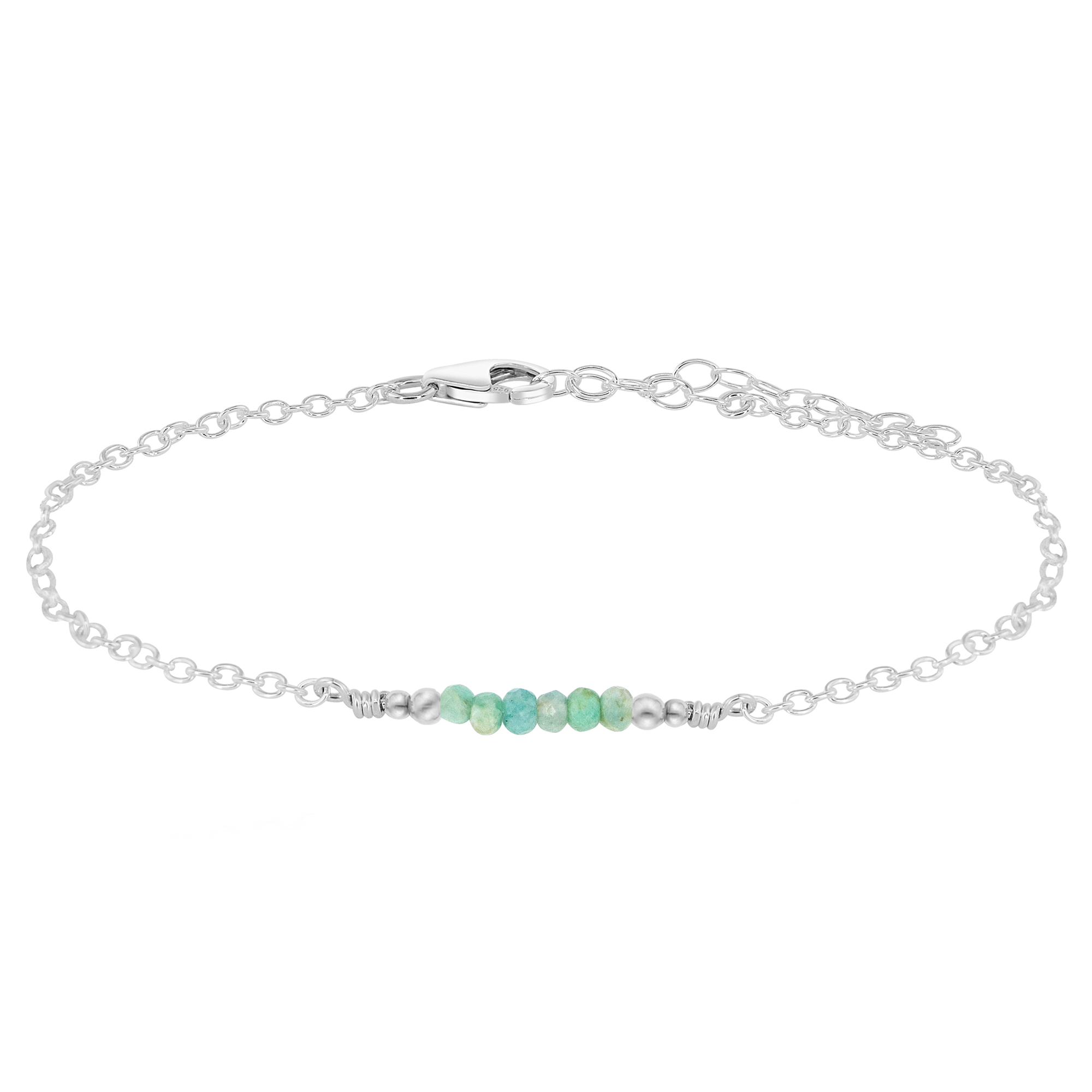 Sparkling Amazonite Gemstone Faceted Bead Bar Anklet - Sparkling Amazonite Gemstone Faceted Bead Bar Anklet - Sterling Silver - Luna Tide Handmade Crystal Jewellery