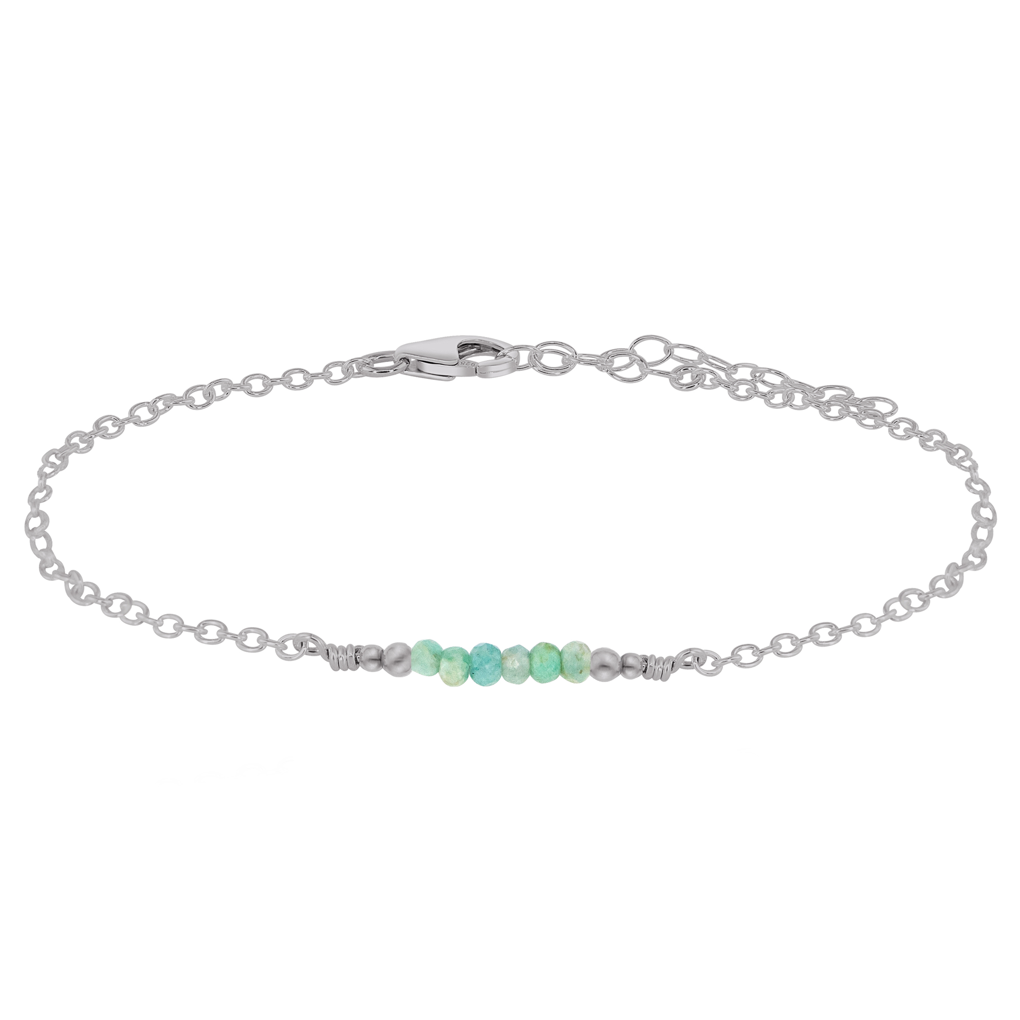 Sparkling Amazonite Gemstone Faceted Bead Bar Anklet - Sparkling Amazonite Gemstone Faceted Bead Bar Anklet - Stainless Steel - Luna Tide Handmade Crystal Jewellery