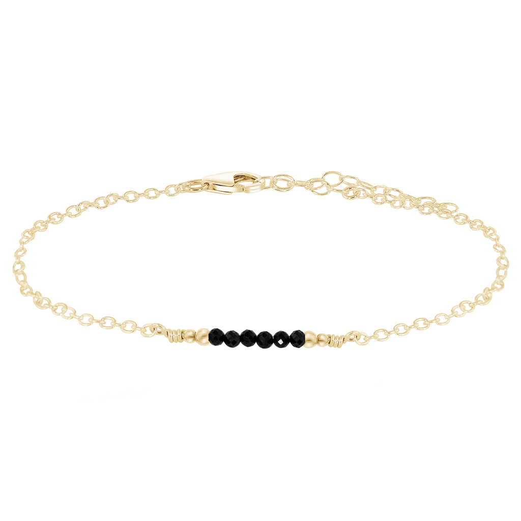 Sparkling Black Tourmaline Gemstone Faceted Bead Bar Anklet - Sparkling Black Tourmaline Gemstone Faceted Bead Bar Anklet - 14k Gold Fill - Luna Tide Handmade Crystal Jewellery