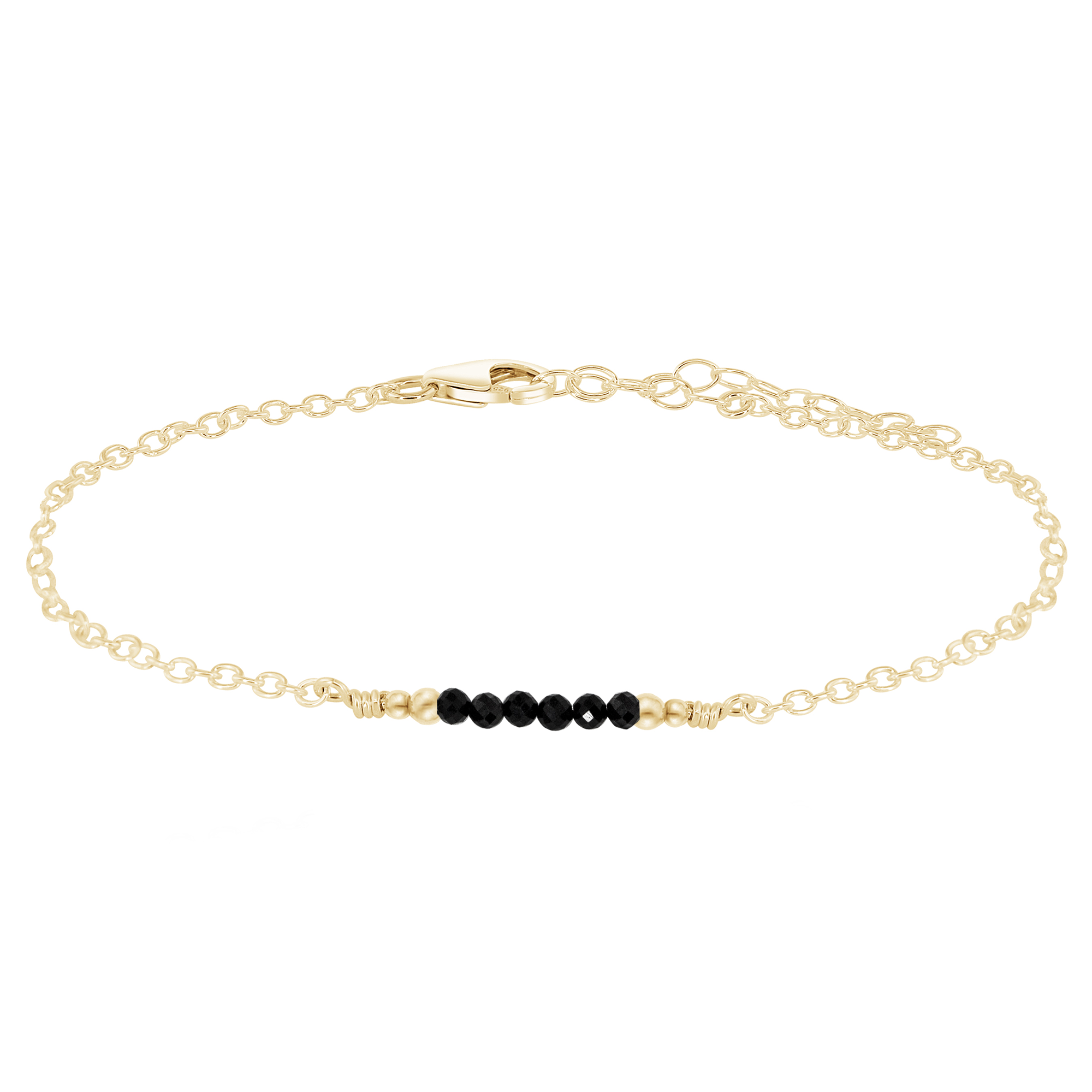 Sparkling Black Tourmaline Gemstone Faceted Bead Bar Anklet - Sparkling Black Tourmaline Gemstone Faceted Bead Bar Anklet - 14k Gold Fill - Luna Tide Handmade Crystal Jewellery