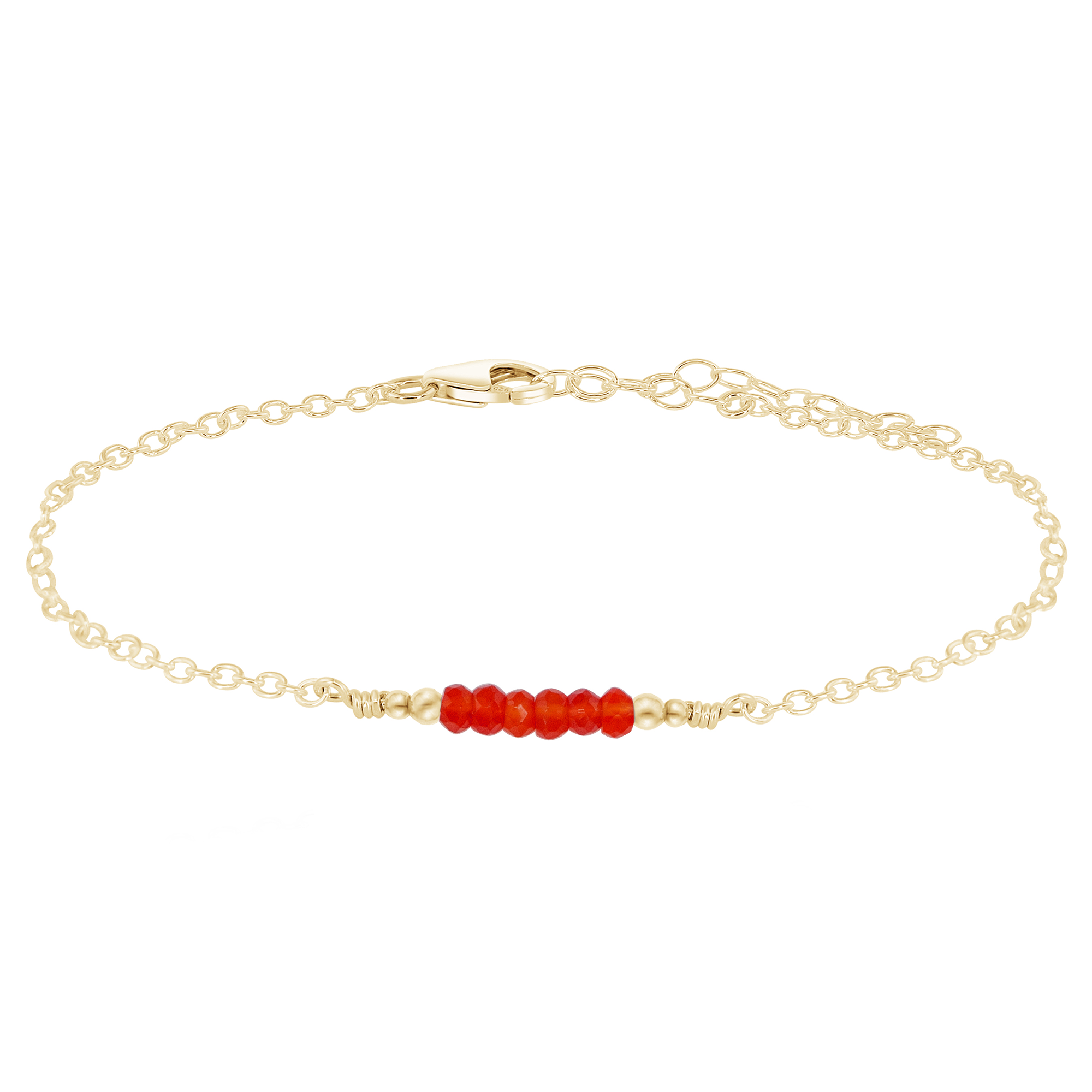 Sparkling Carnelian Gemstone Faceted Bead Bar Anklet - Sparkling Carnelian Gemstone Faceted Bead Bar Anklet - 14k Gold Fill - Luna Tide Handmade Crystal Jewellery