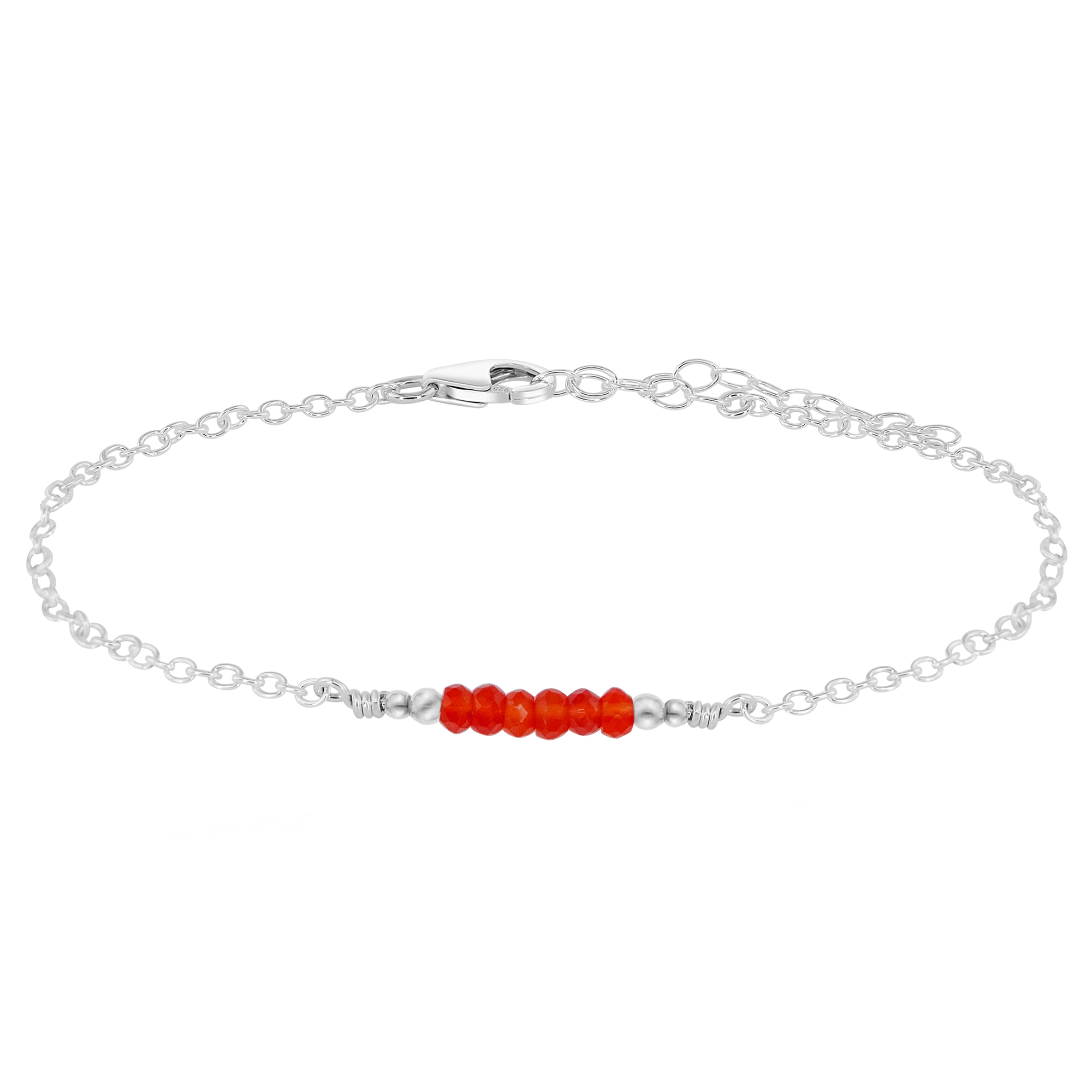 Sparkling Carnelian Gemstone Faceted Bead Bar Anklet - Sparkling Carnelian Gemstone Faceted Bead Bar Anklet - Sterling Silver - Luna Tide Handmade Crystal Jewellery