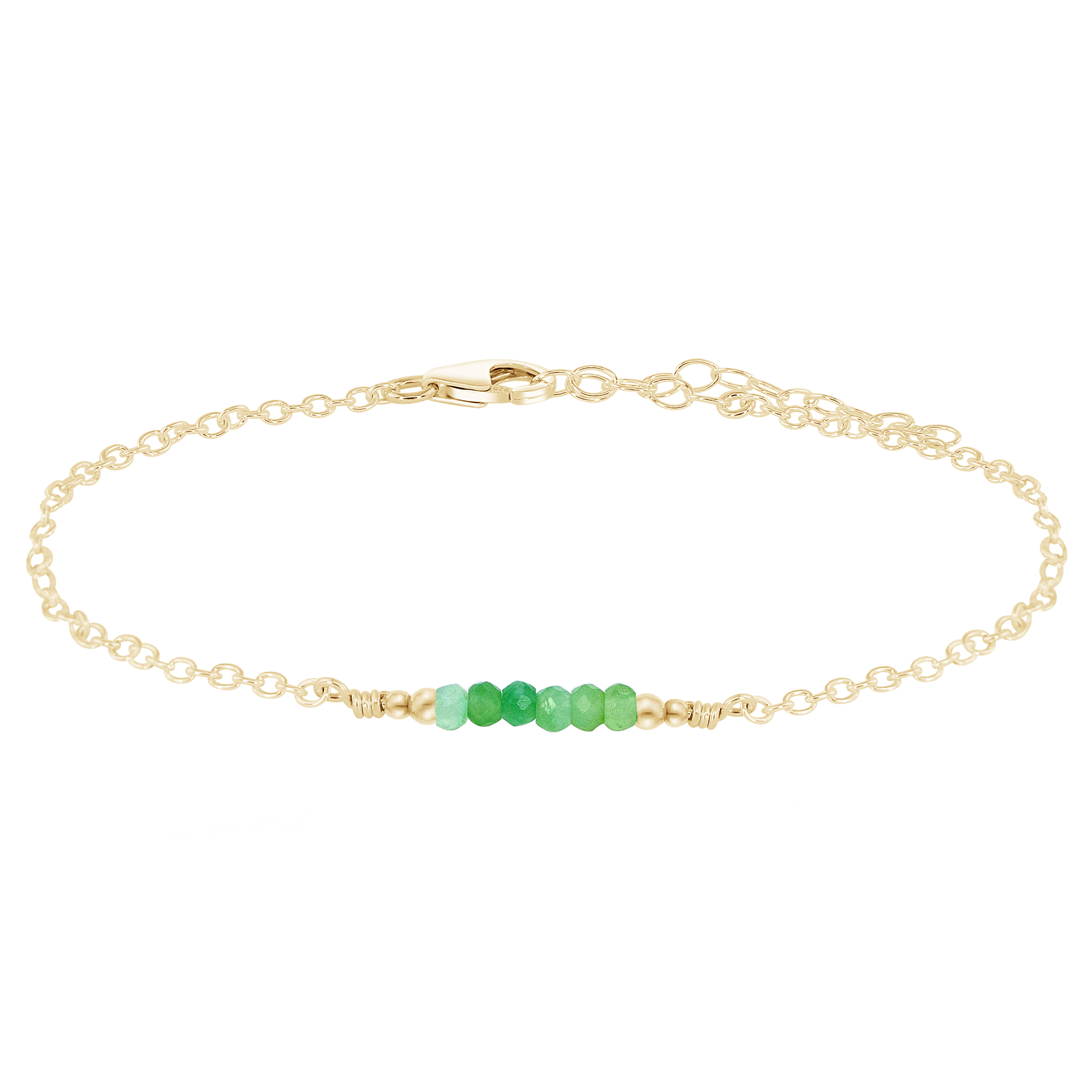 Sparkling Chrysoprase Gemstone Faceted Bead Bar Anklet - Sparkling Chrysoprase Gemstone Faceted Bead Bar Anklet - 14k Gold Fill - Luna Tide Handmade Crystal Jewellery
