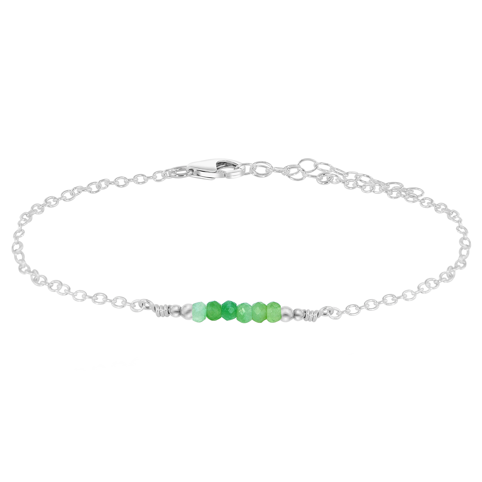 Sparkling Chrysoprase Gemstone Faceted Bead Bar Anklet - Sparkling Chrysoprase Gemstone Faceted Bead Bar Anklet - Sterling Silver - Luna Tide Handmade Crystal Jewellery